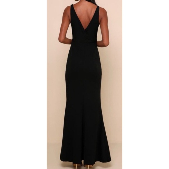 Lulus Dress Size L Black Melora Spaghetti Strap V-Neck Evening Cocktail Maxi - Picture 2 of 11
